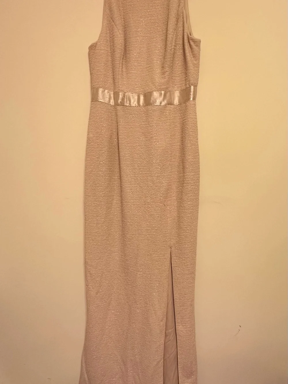 Adrianna Papell Champagne Metallic Maxi Dress Formal Evening Gown Size 6